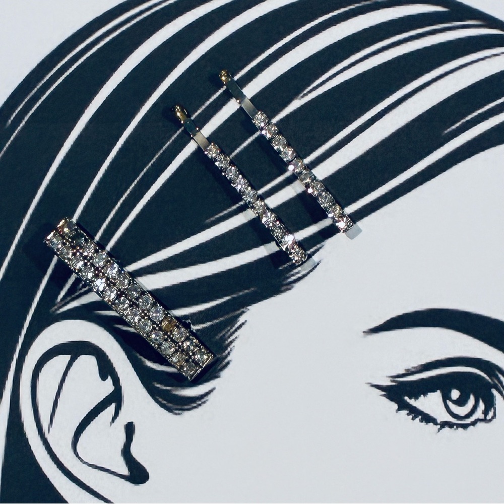 Vintage Rhinestone Hair Accessories Set: hair Barrette, 2 rhinestone hair pins